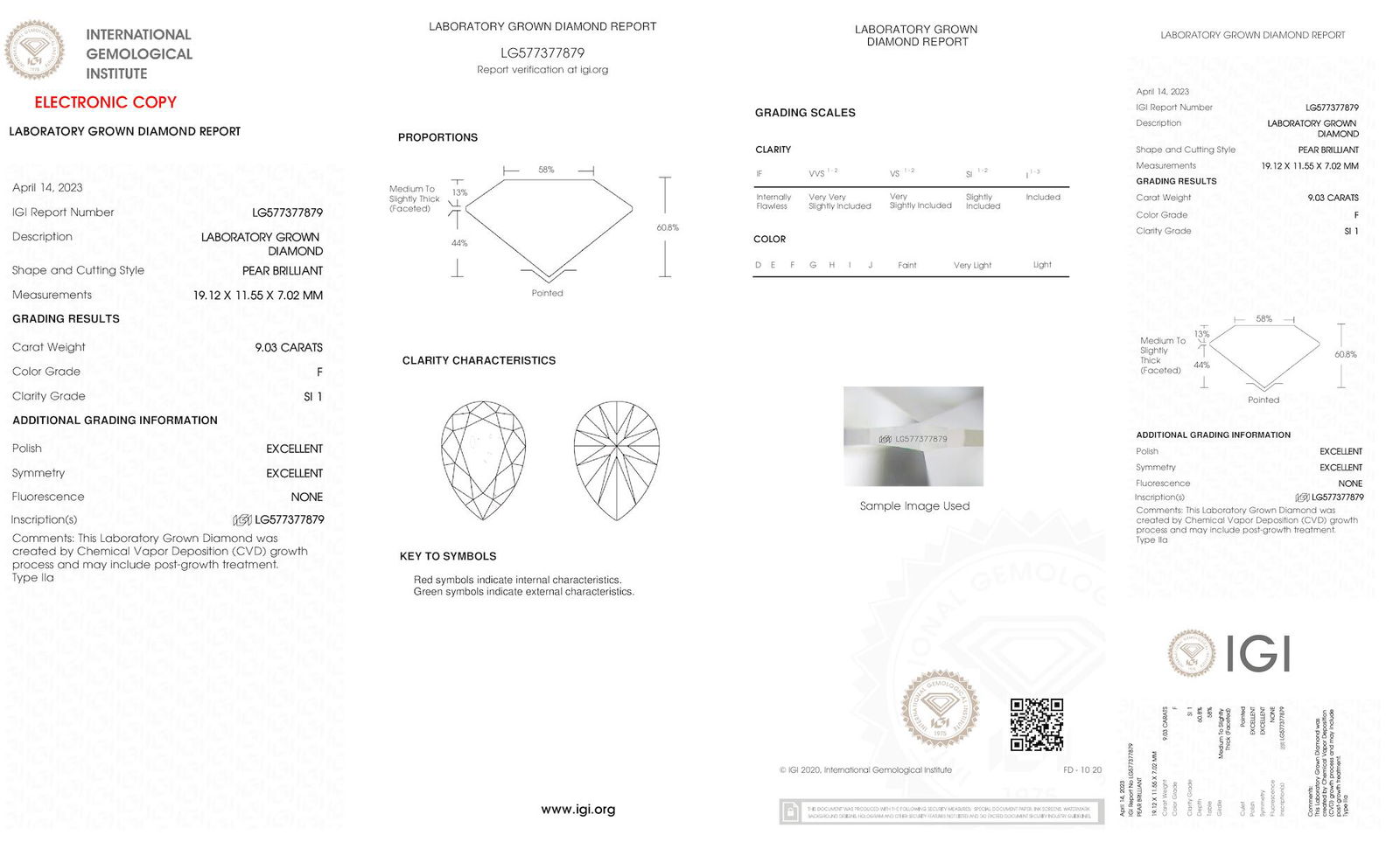 Certificate of diamond 9.03 Carat Pear Diamond