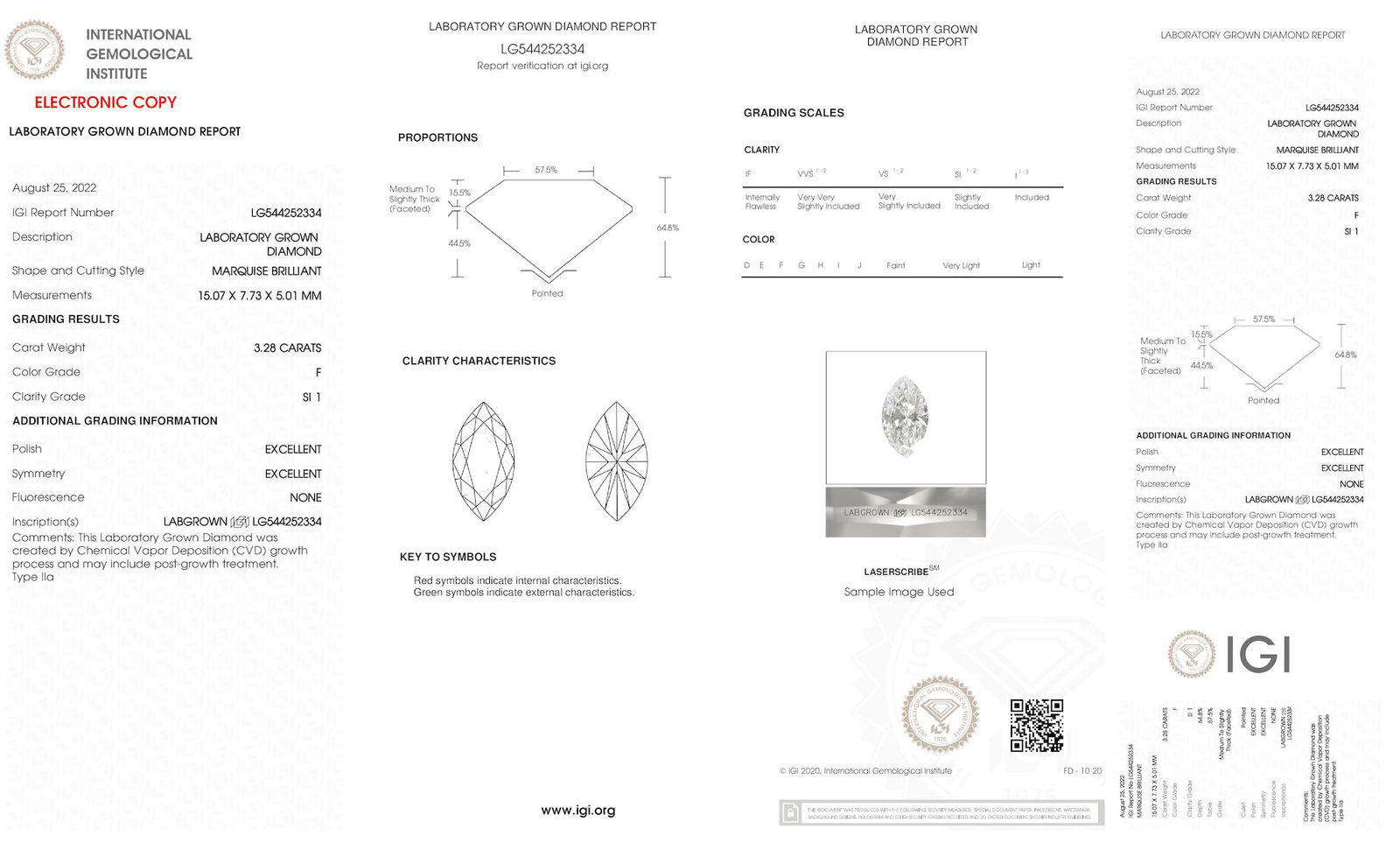 Certificate of diamond 3.28 Carat Marquise Diamond