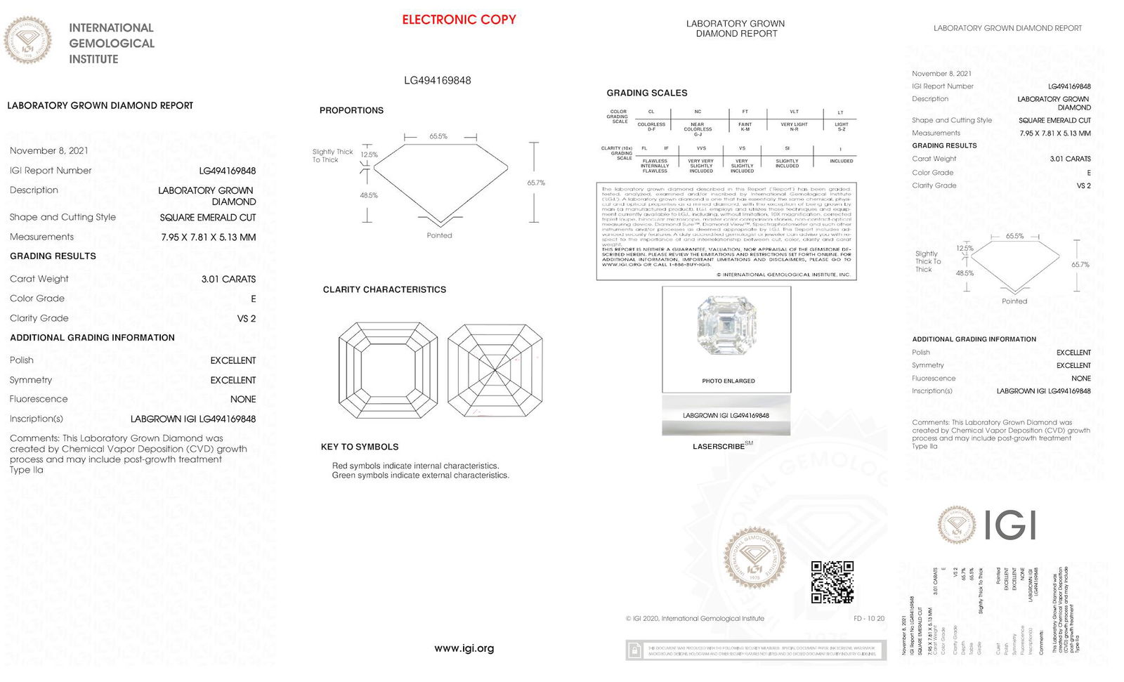 Certificate of diamond 3.01 Carat Asscher Diamond