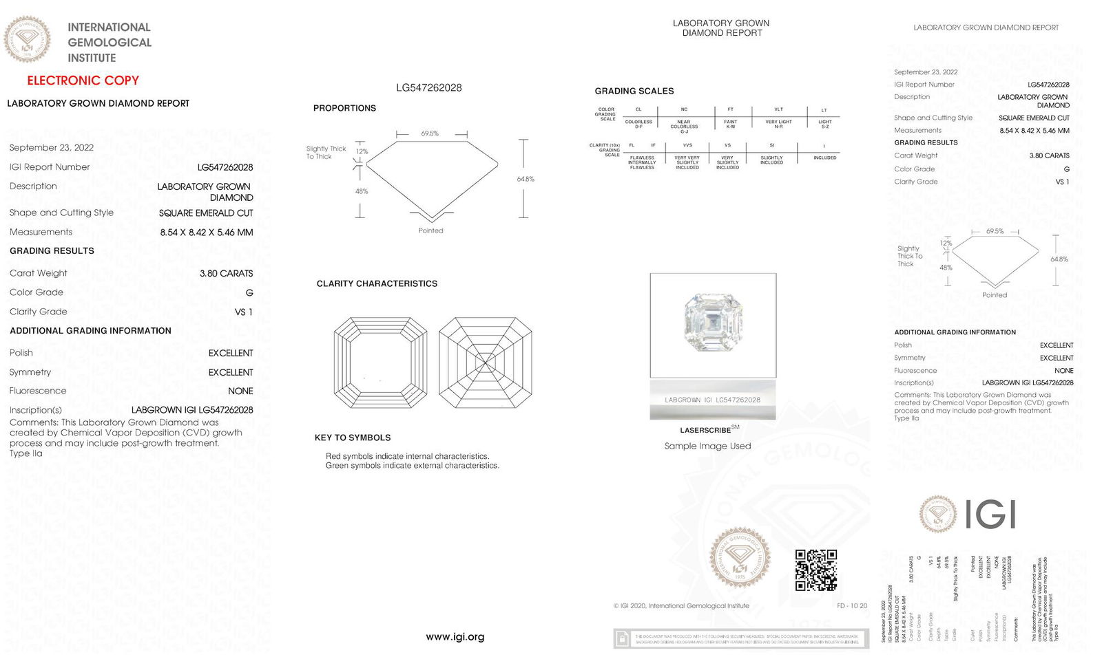 Certificate of diamond 3.8 Carat Asscher Diamond