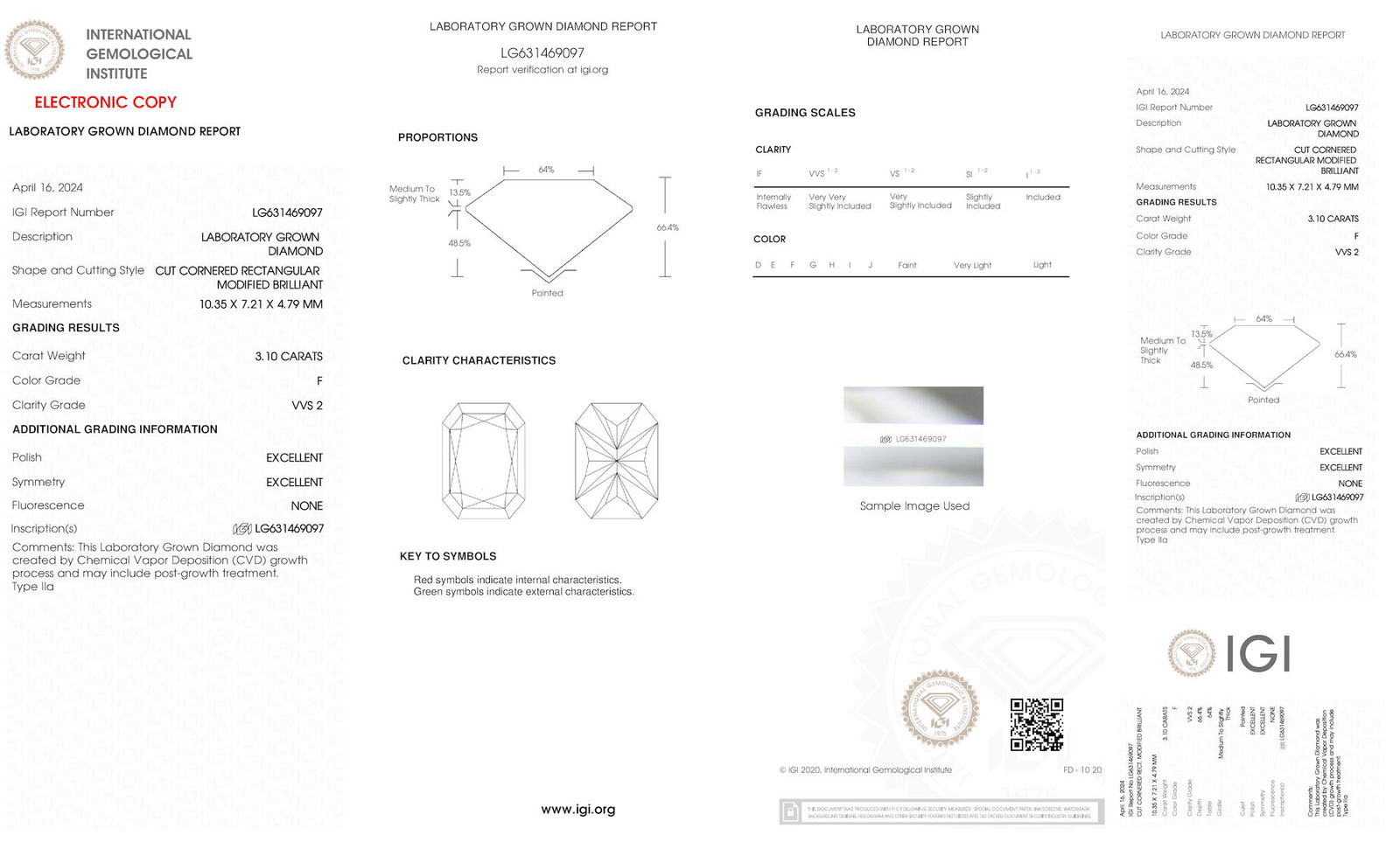 Certificate of diamond 3.1 Carat Radiant Diamond