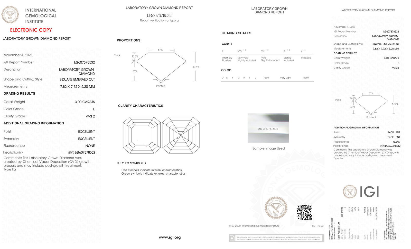 Certificate of diamond 3 Carat Asscher Diamond