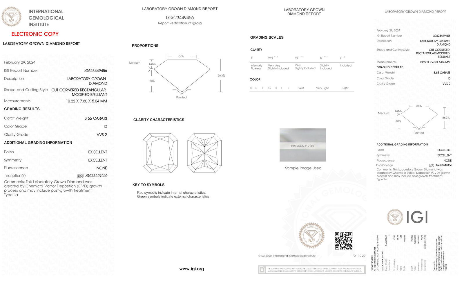 Certificate of diamond 3.65 Carat Radiant Diamond