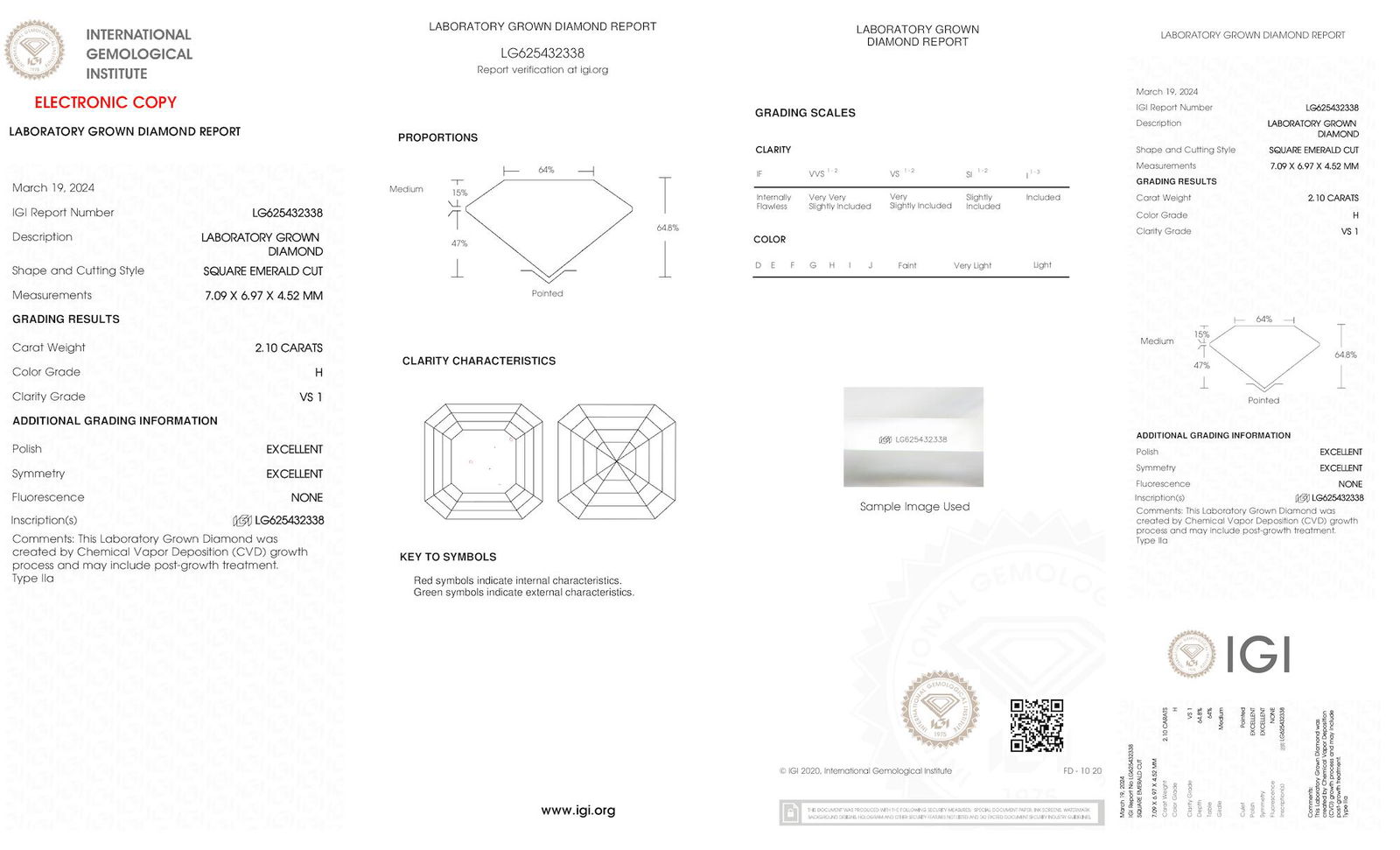 Certificate of diamond 2.1 Carat Asscher Diamond