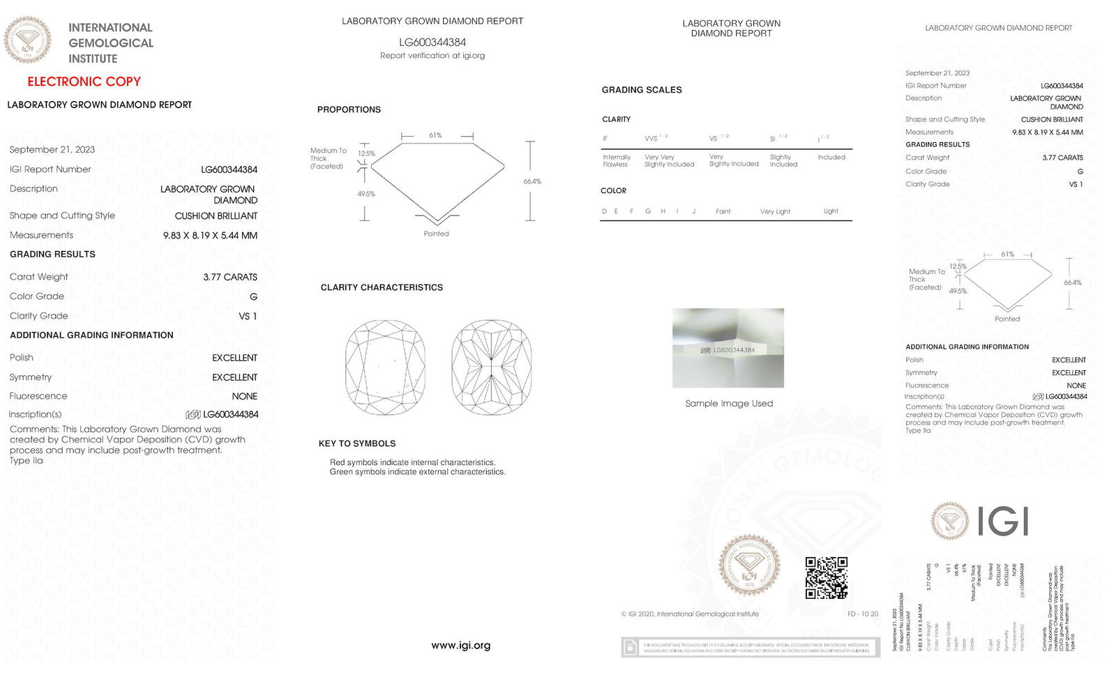 Certificate of diamond 3.77 Carat Cushion Diamond