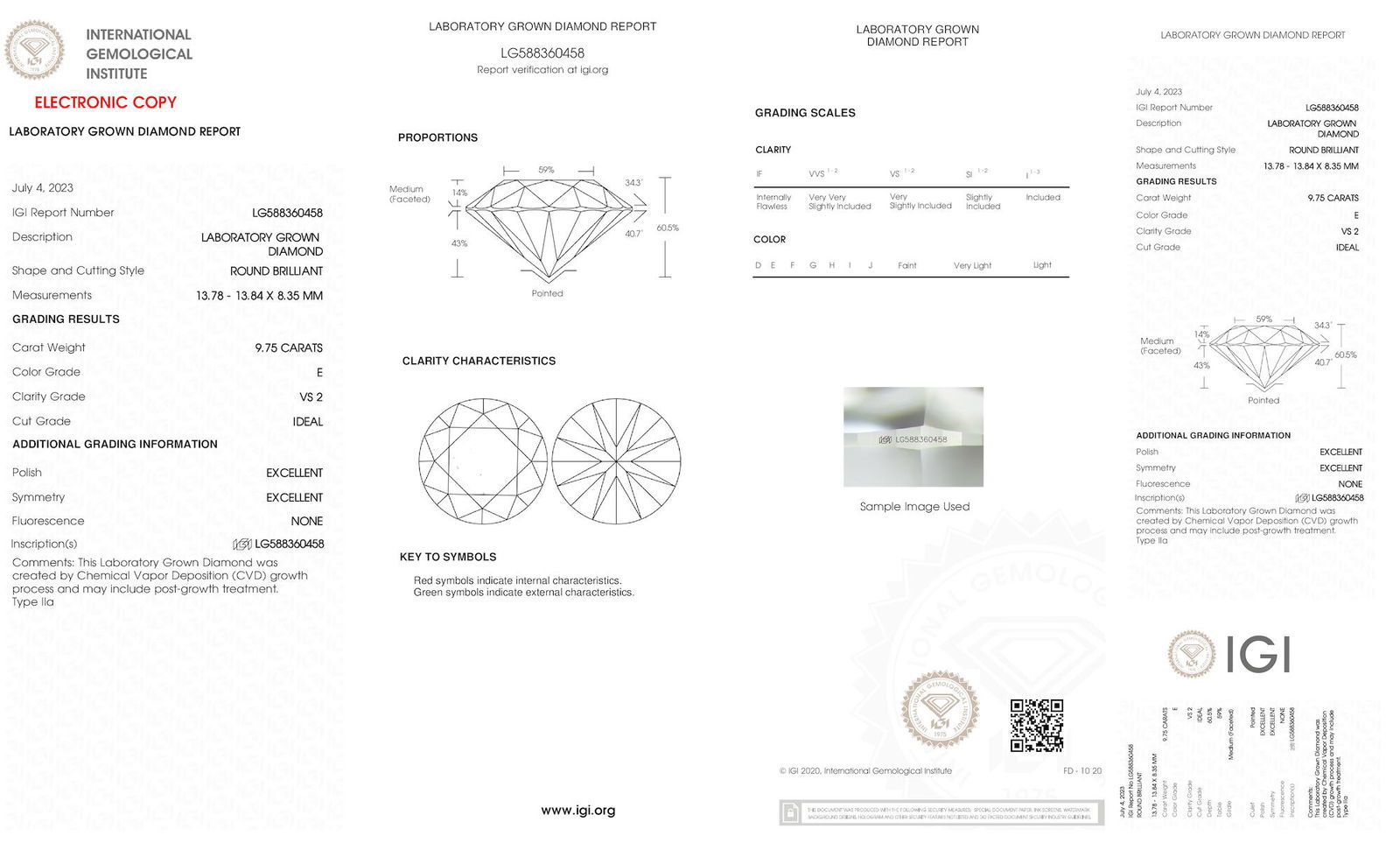 Certificate of diamond 9.75 Carat Round Diamond