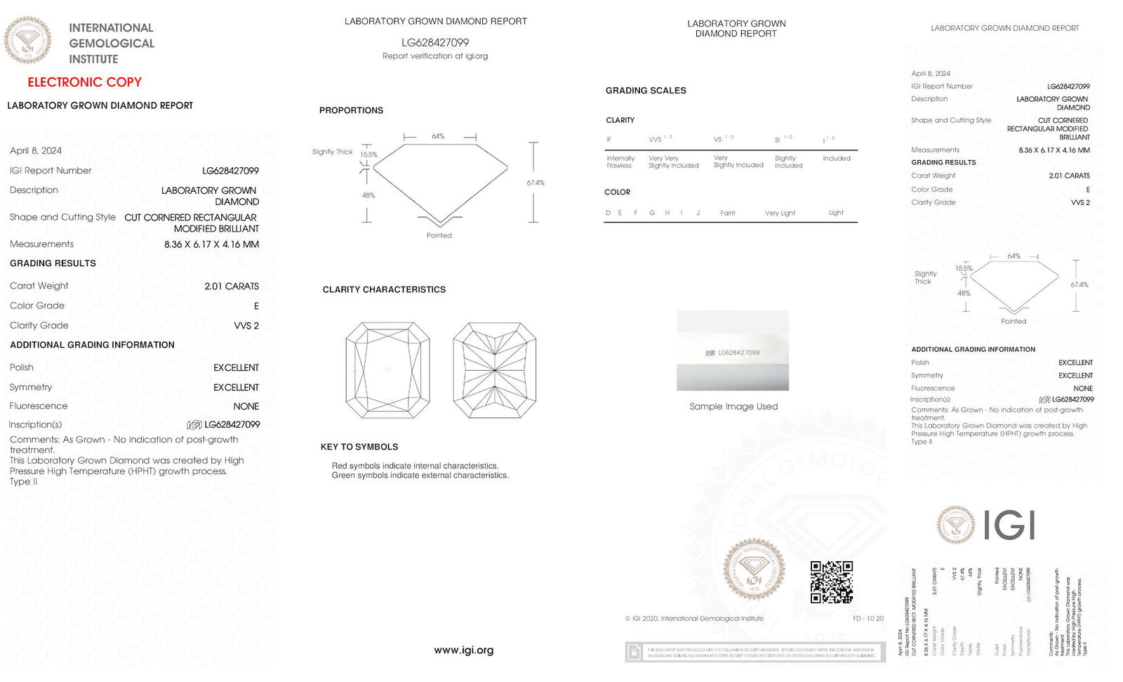 Certificate of diamond 2.01 Carat Radiant Diamond