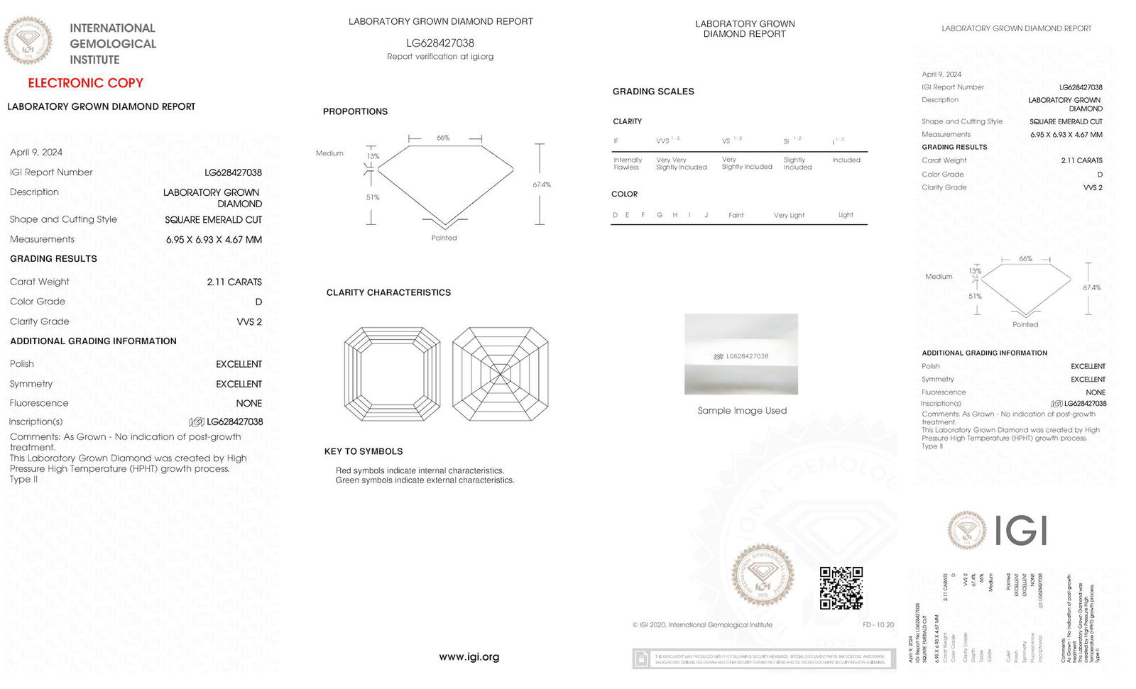 Certificate of diamond 2.11 Carat Asscher Diamond