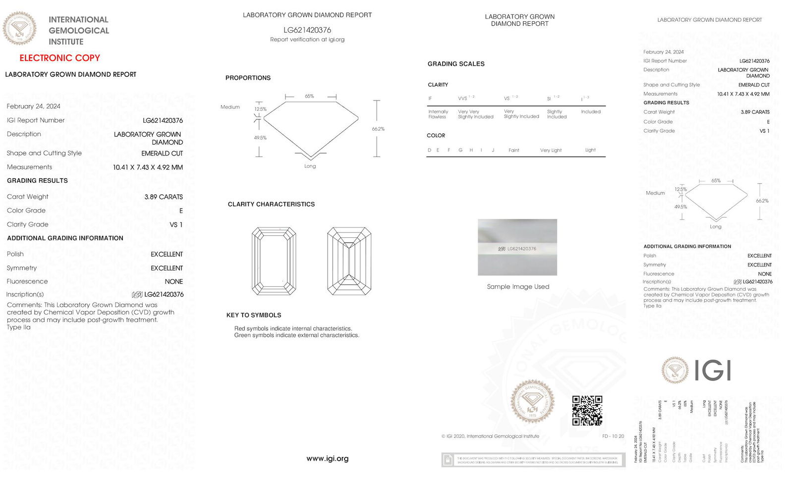 Certificate of diamond 3.89 Carat Emerald Diamond