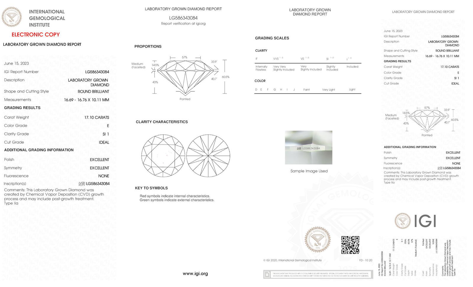 Certificate of diamond 17.1 Carat Round Diamond