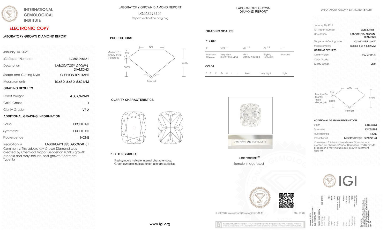 Certificate of diamond 4 Carat Cushion Diamond