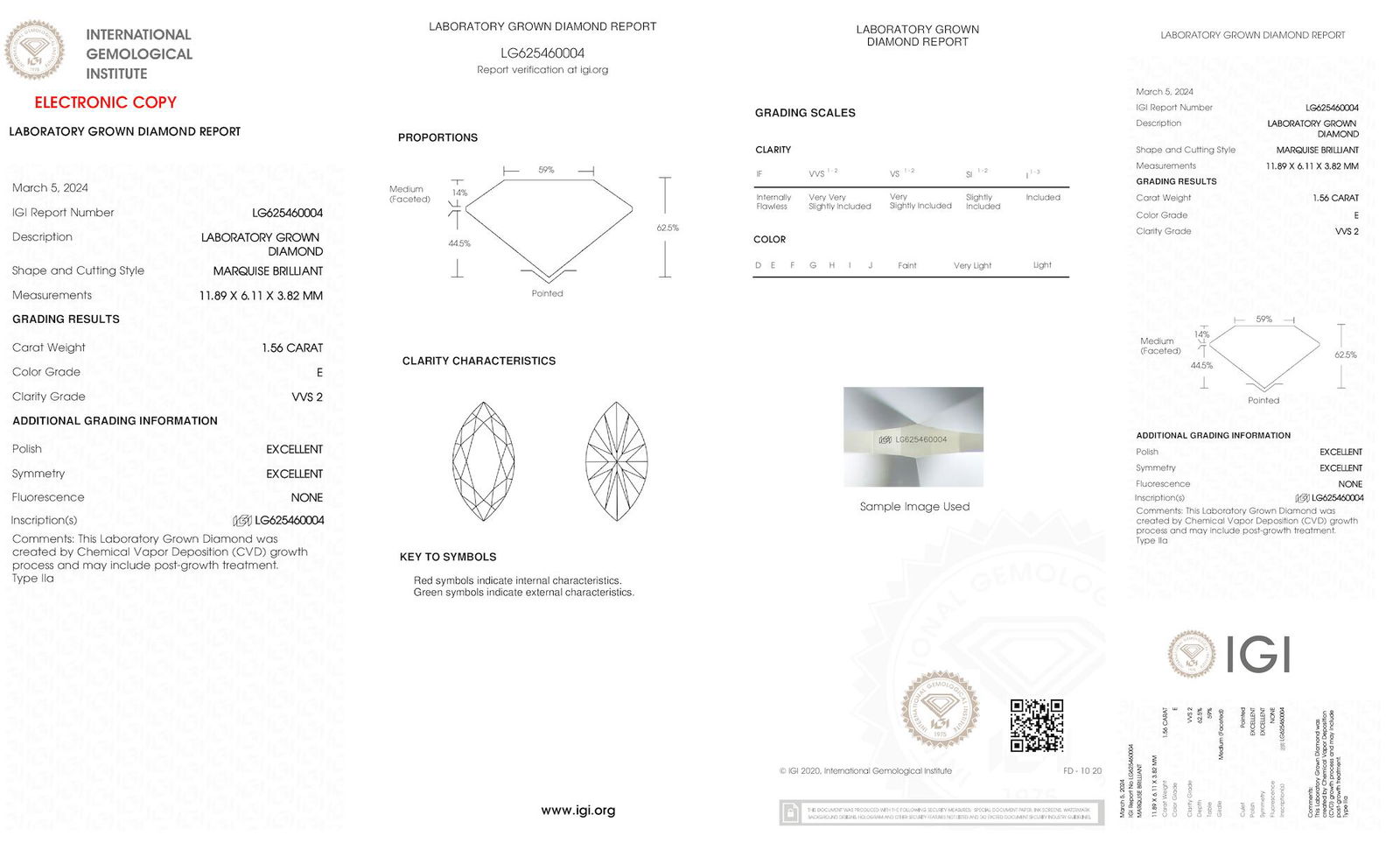 Certificate of diamond 1.56 Carat Marquise Diamond