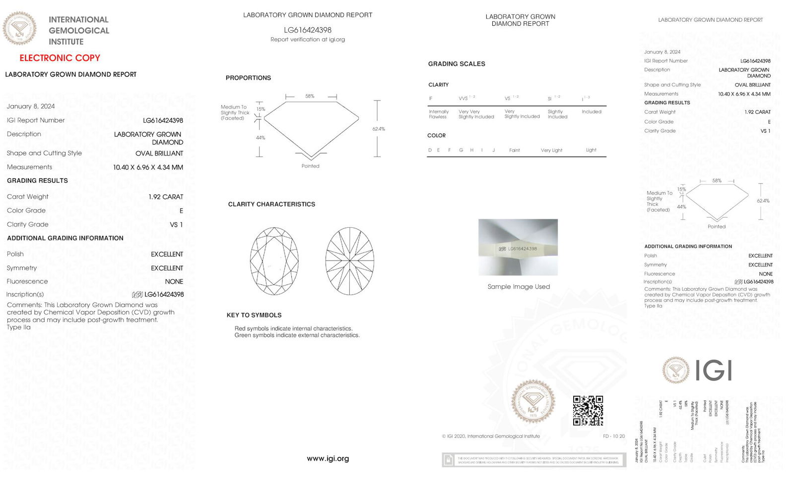 Certificate of diamond 1.92 Carat Oval Diamond