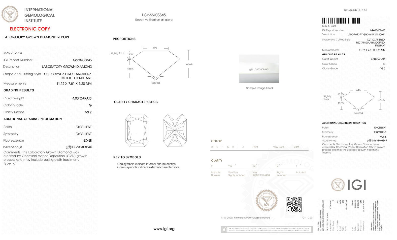 Certificate of diamond 4 Carat Radiant Diamond