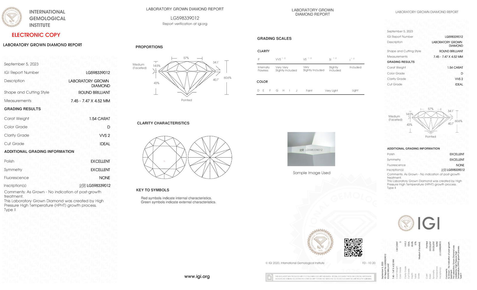 Certificate of diamond 1.54 Carat Round Diamond