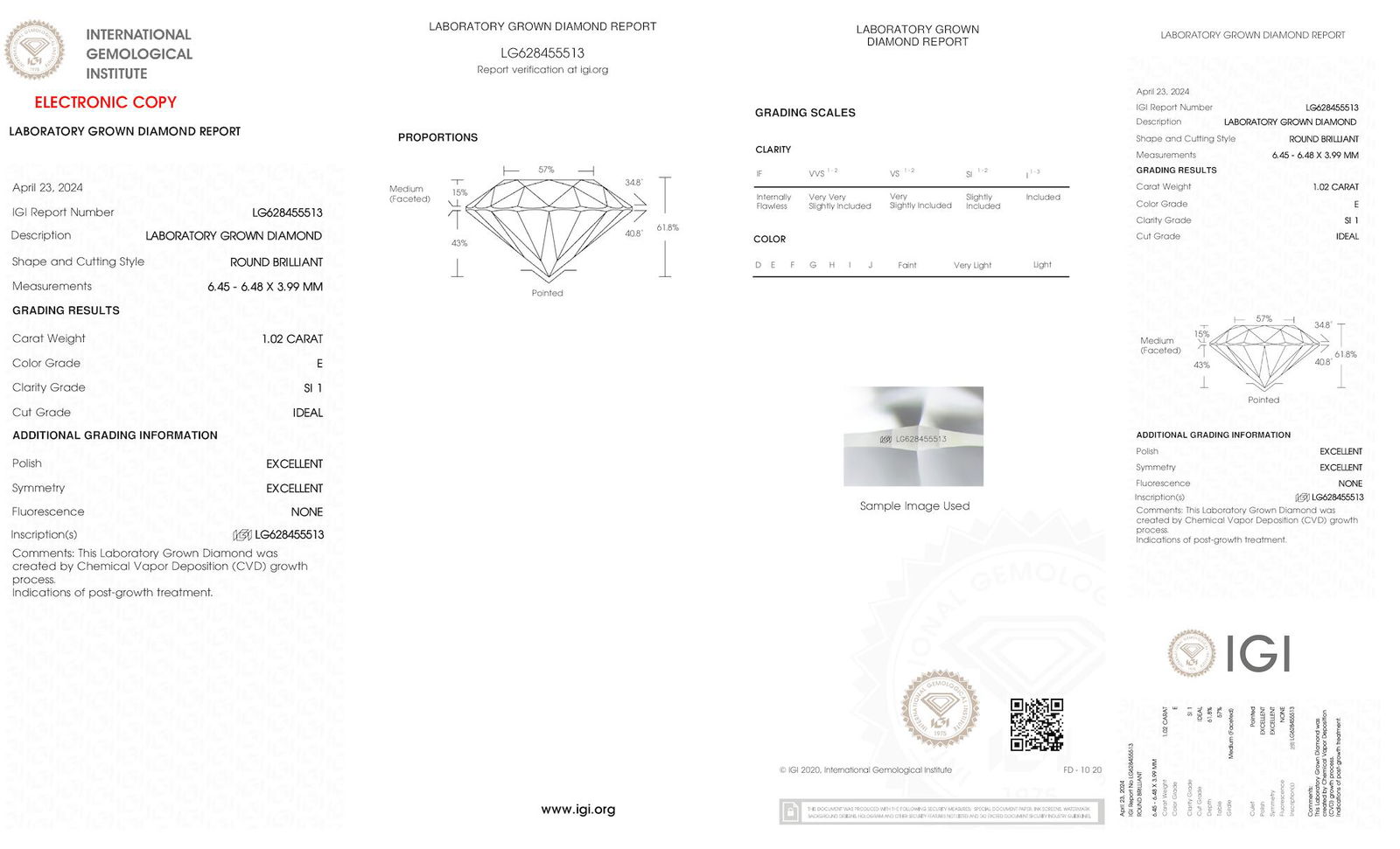 Certificate of diamond 1.02 Carat Round Diamond
