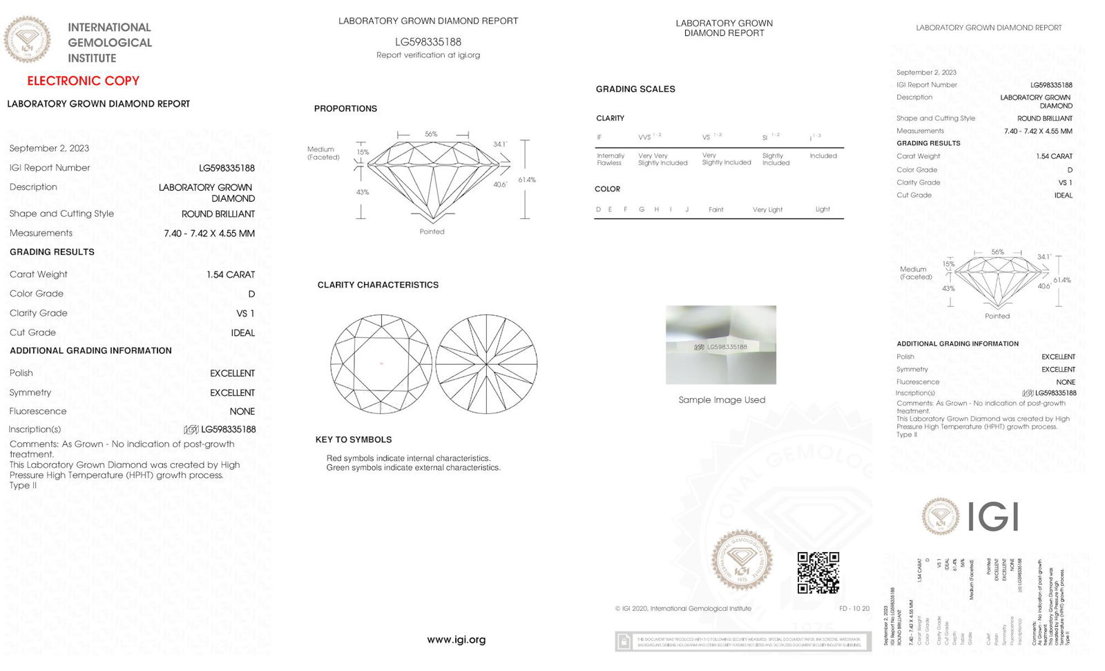 Certificate of diamond 1.54 Carat Round Diamond