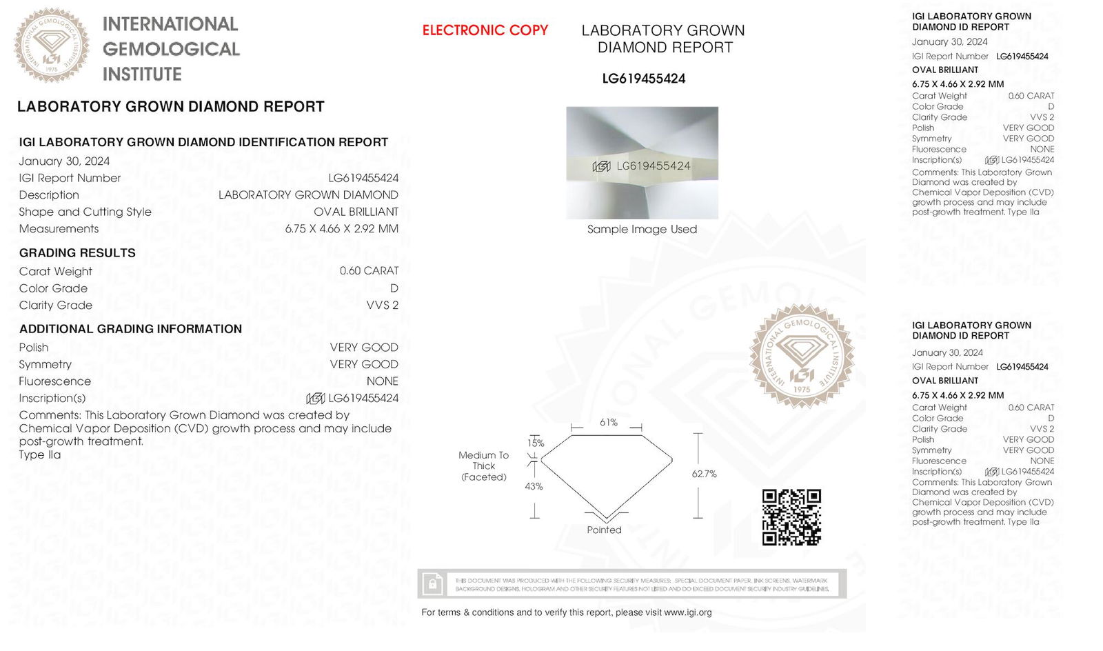 Certificate of diamond 0.6 Carat Oval Diamond