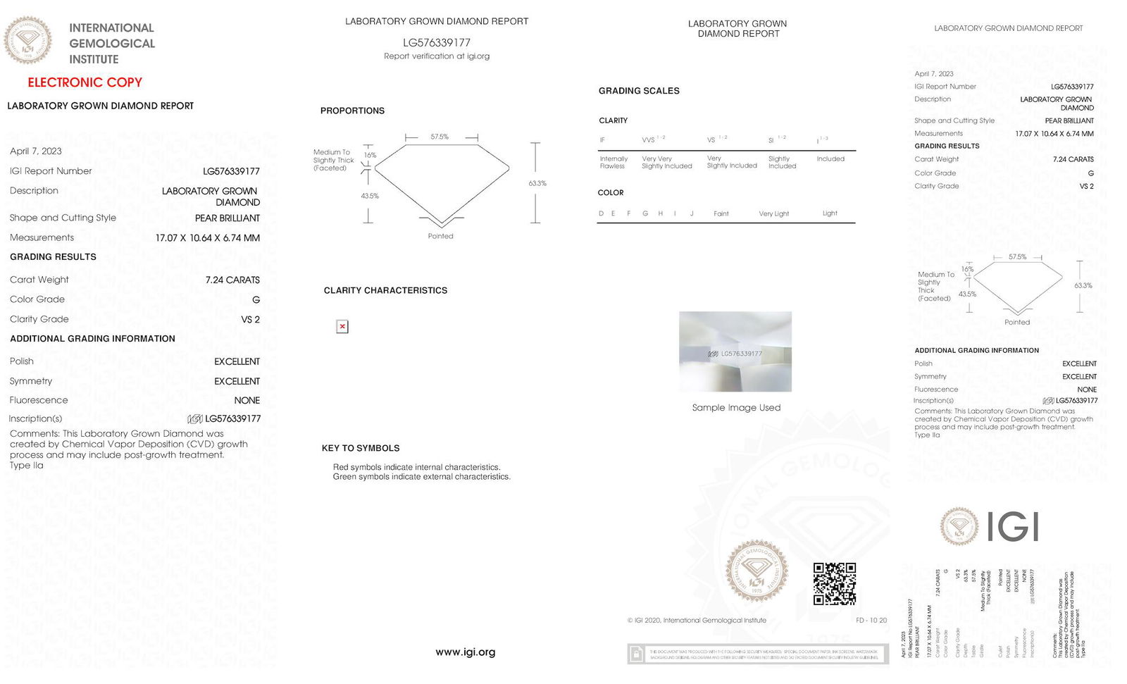 Certificate of diamond 7.24 Carat Pear Diamond