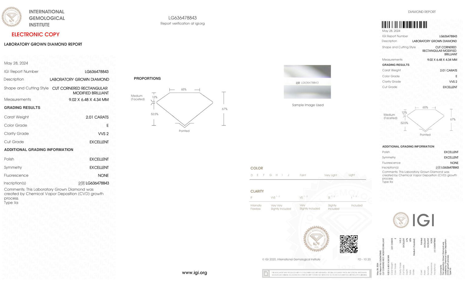 Certificate of diamond 2.01 Carat Radiant Diamond