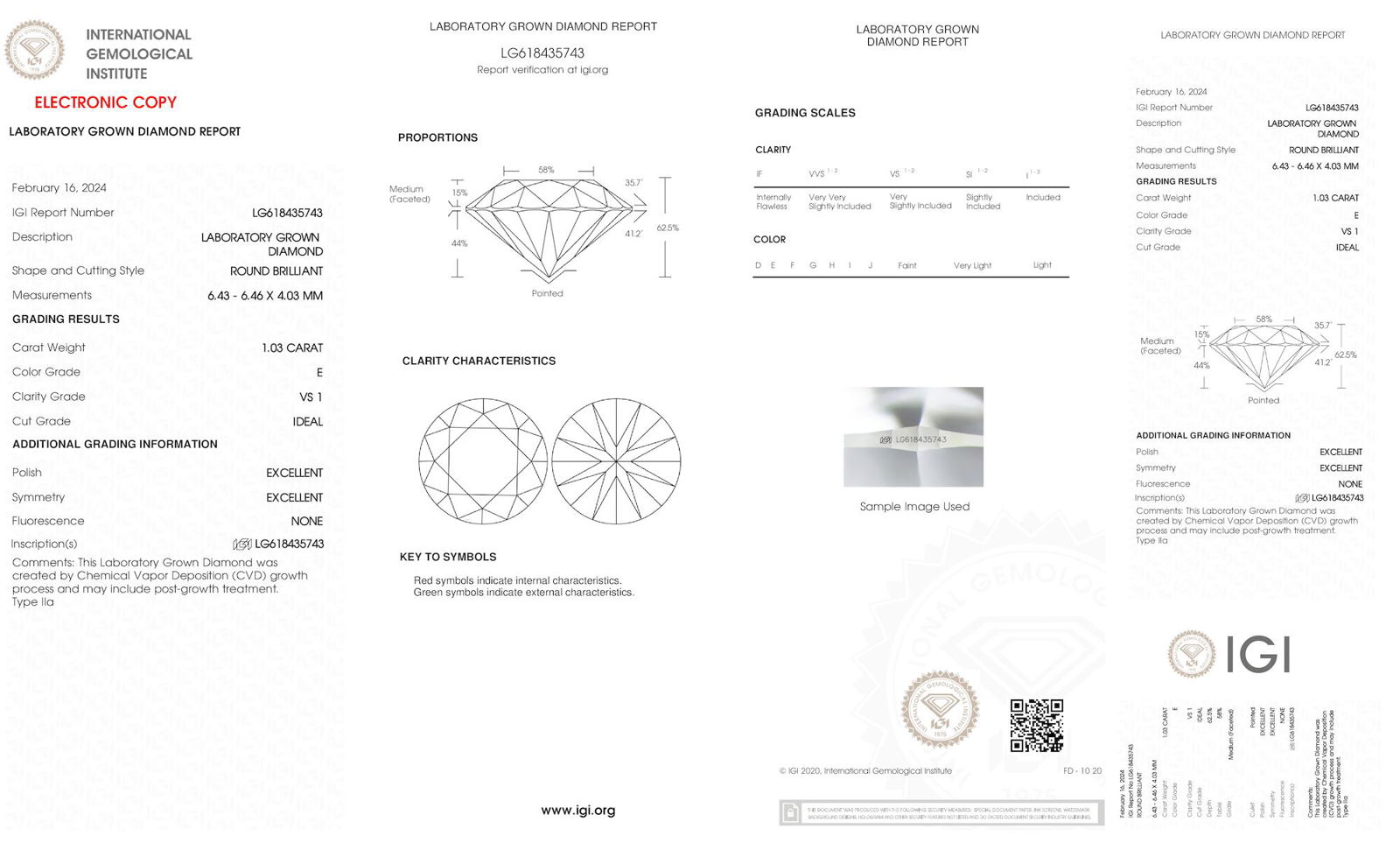 Certificate of diamond 1.03 Carat Round Diamond
