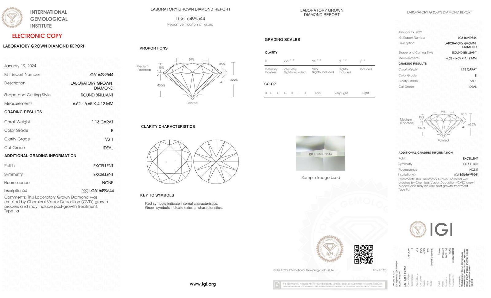 Certificate of diamond 1.13 Carat Round Diamond