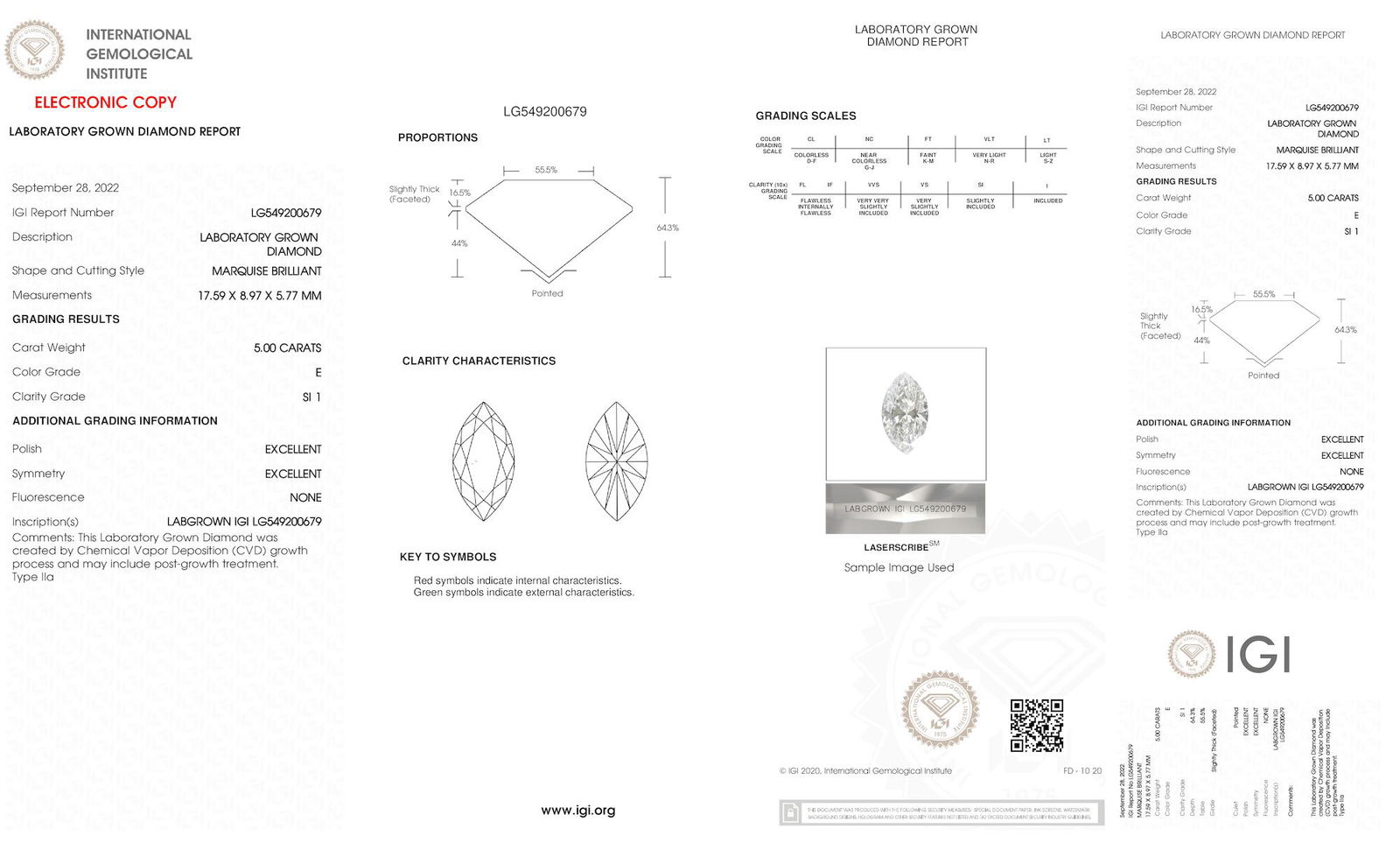 Certificate of diamond 5 Carat Marquise Diamond