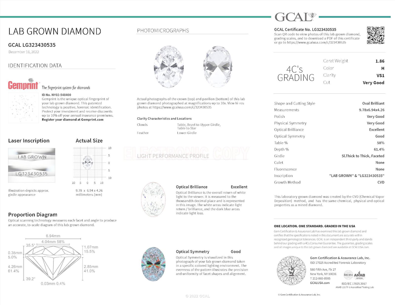 Certificate of diamond 1.86 Carat Oval Diamond