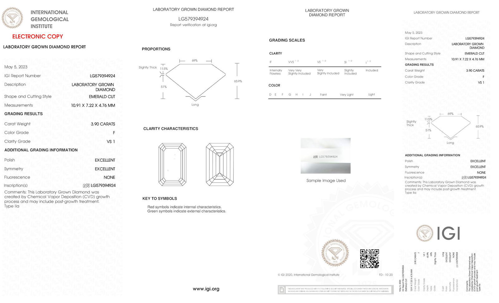 Certificate of diamond 3.9 Carat Emerald Diamond