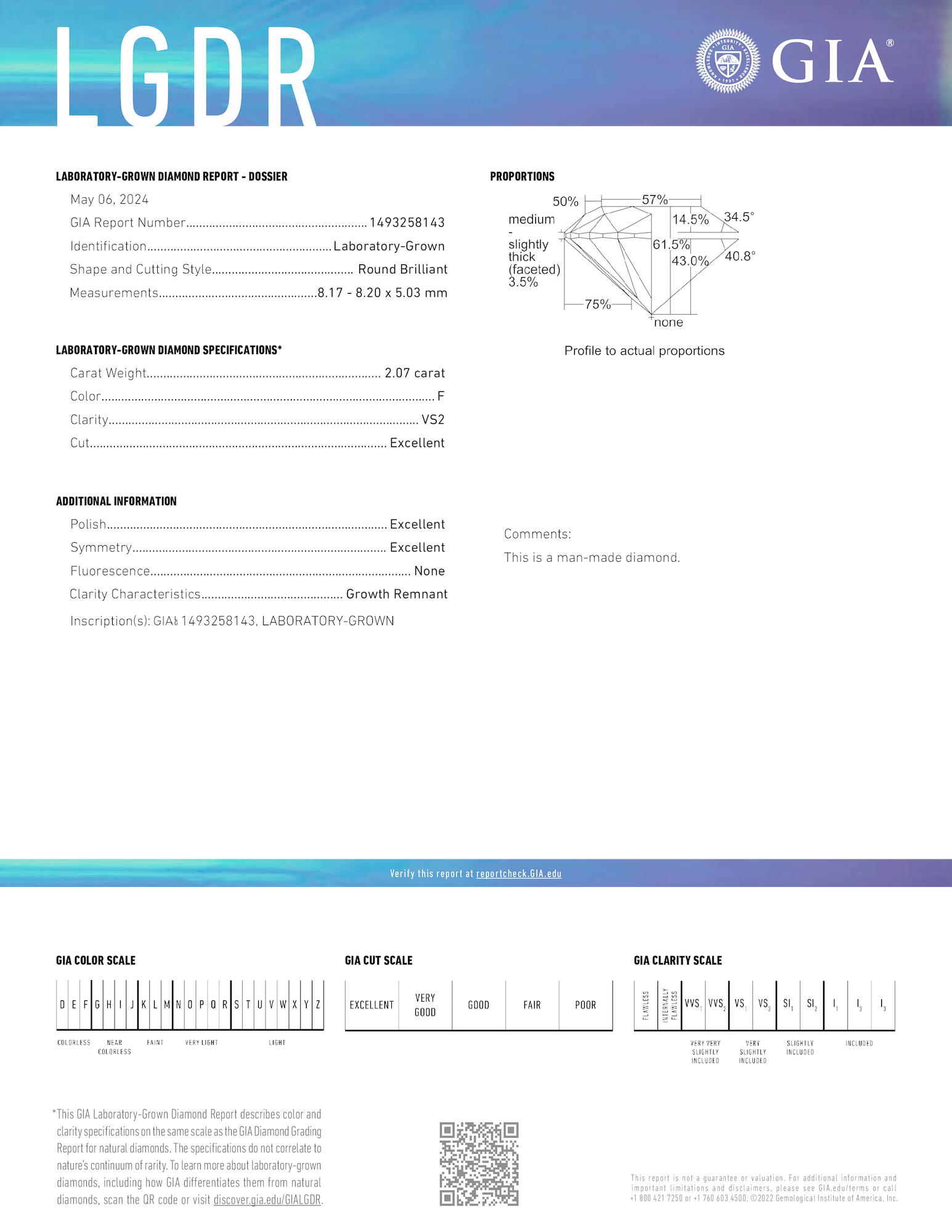 Certificate of diamond 2.07 Carat Round Diamond