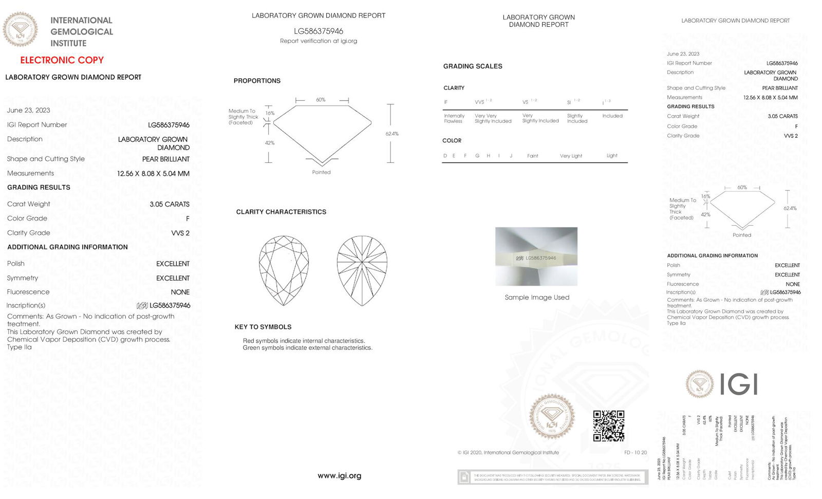 Certificate of diamond 3.05 Carat Pear Diamond