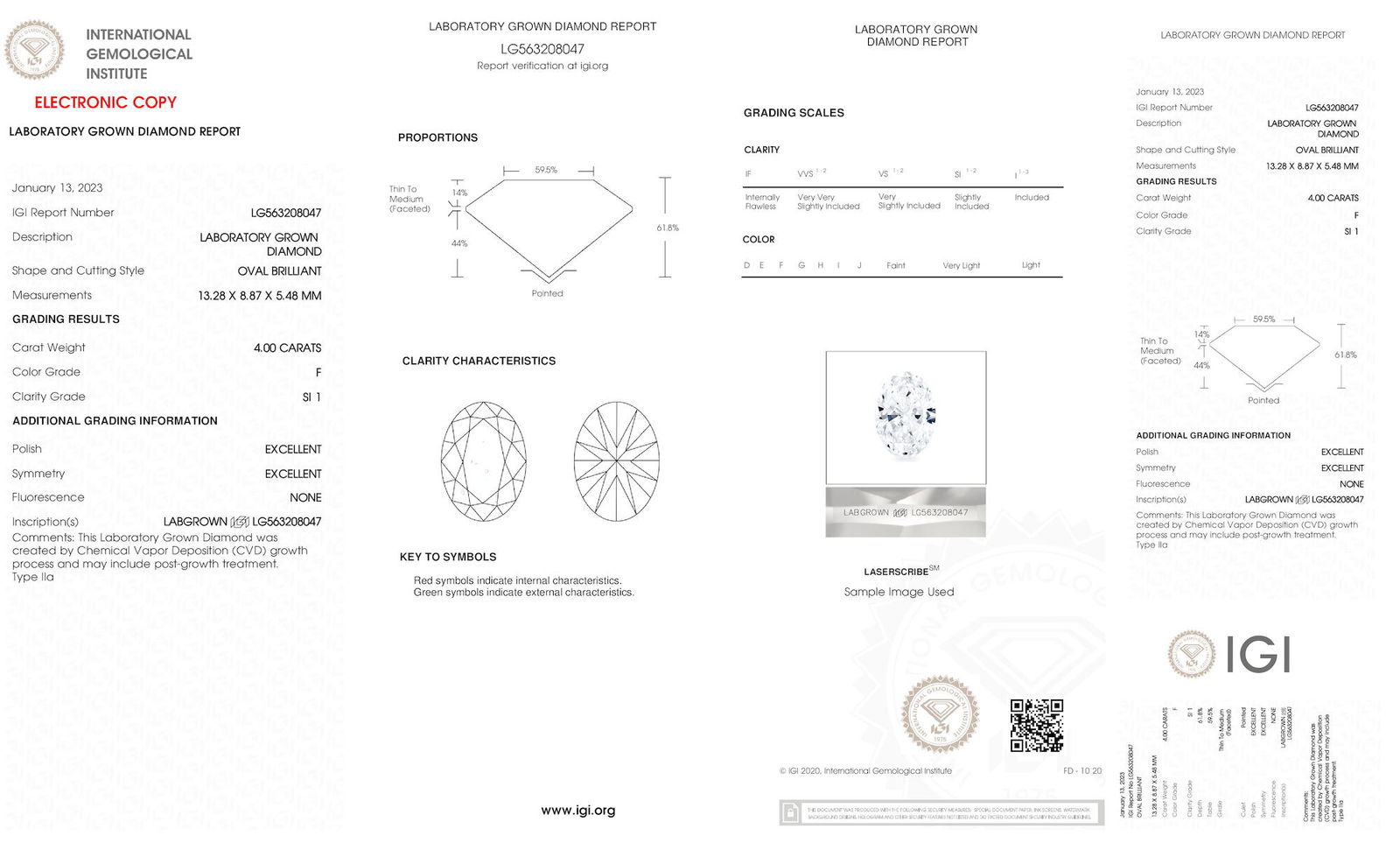 Certificate of diamond 4 Carat Oval Diamond