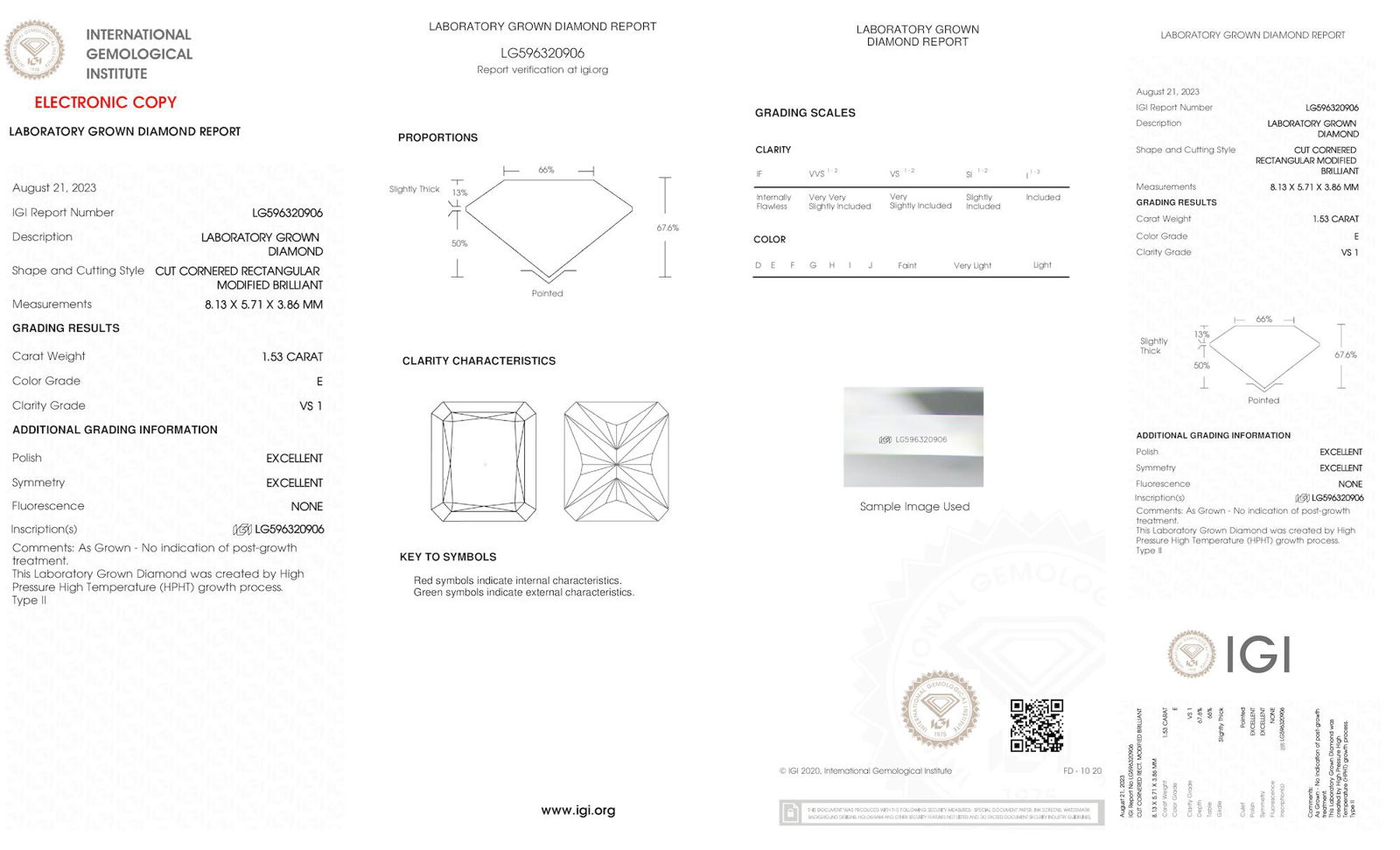 Certificate of diamond 1.53 Carat Radiant Diamond