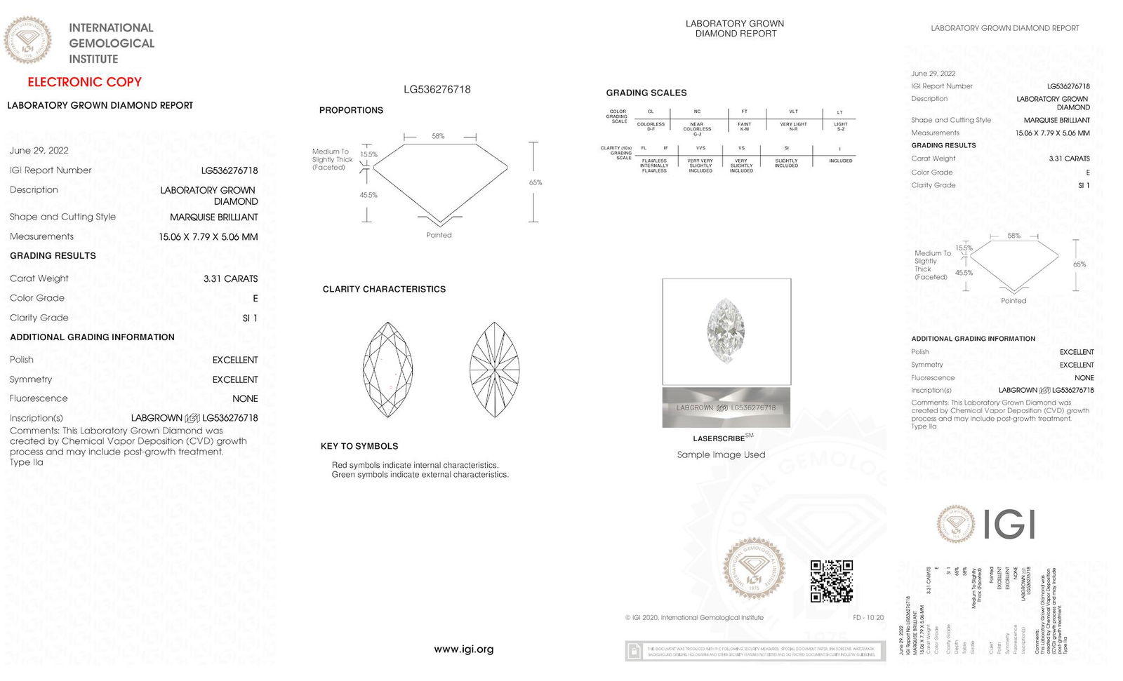 Certificate of diamond 3.31 Carat Marquise Diamond