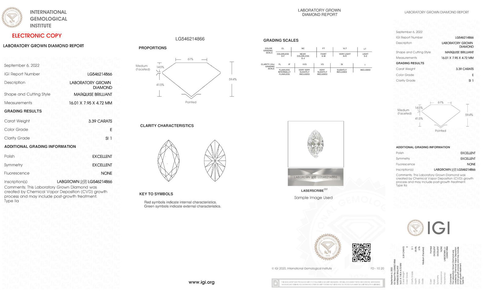 Certificate of diamond 3.39 Carat Marquise Diamond