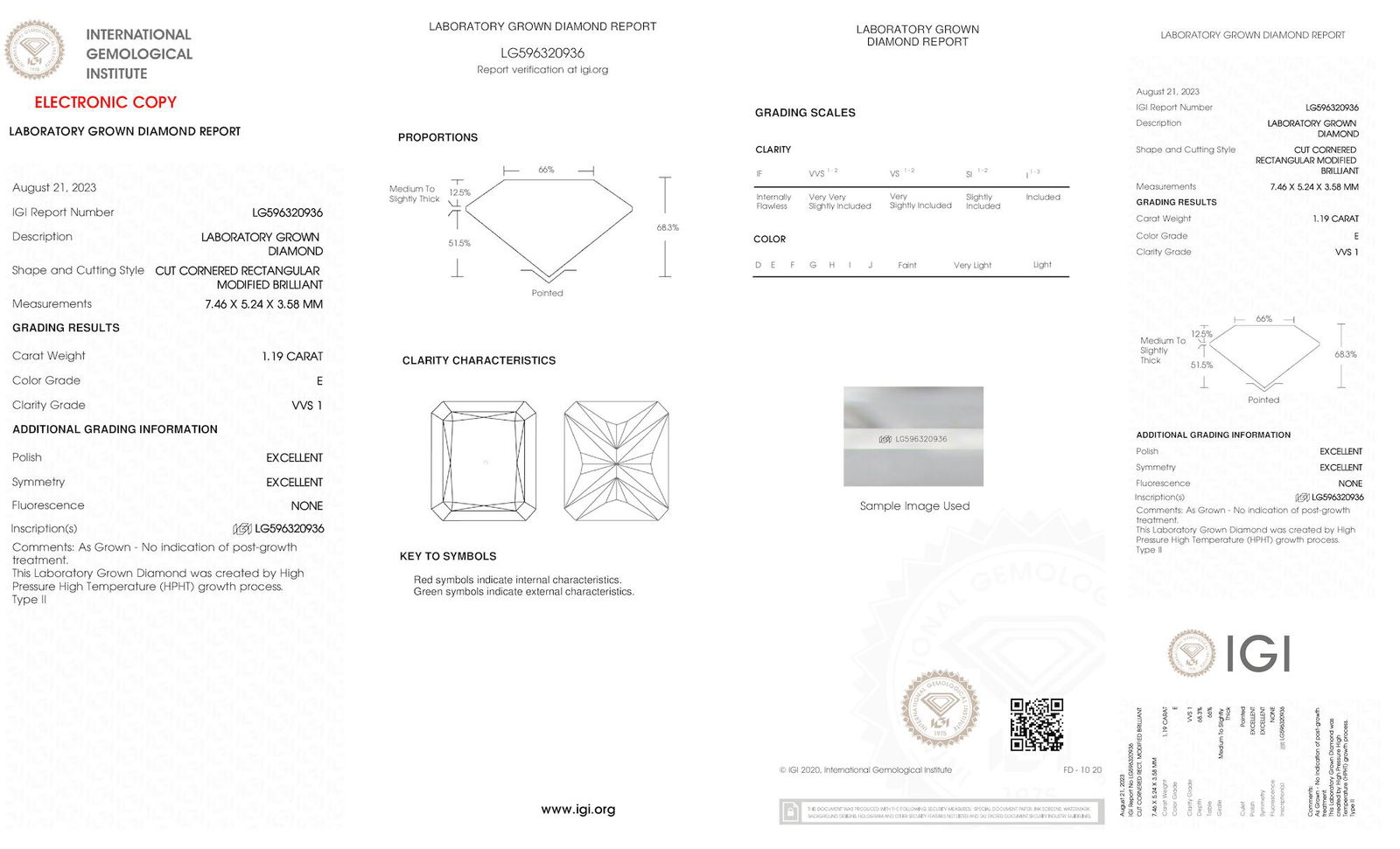 Certificate of diamond 1.19 Carat Radiant Diamond