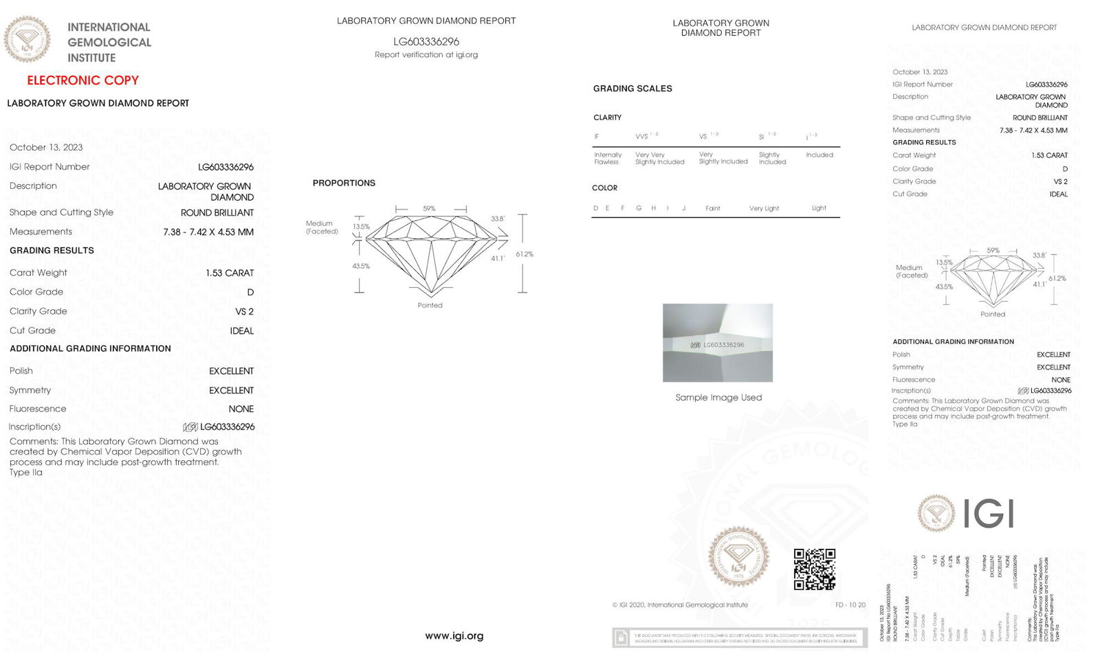 Certificate of diamond 1.53 Carat Round Diamond