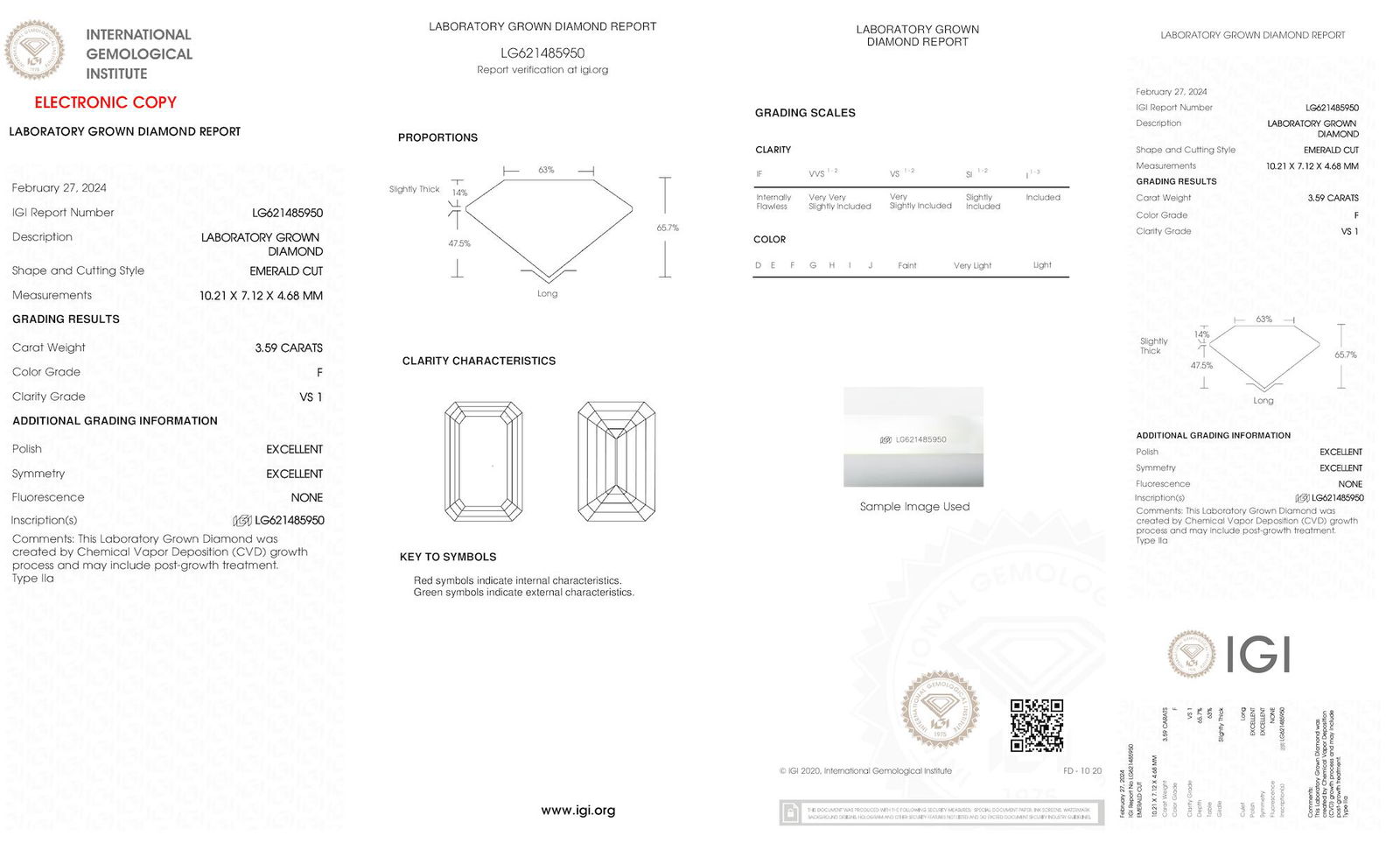 Certificate of diamond 3.59 Carat Emerald Diamond