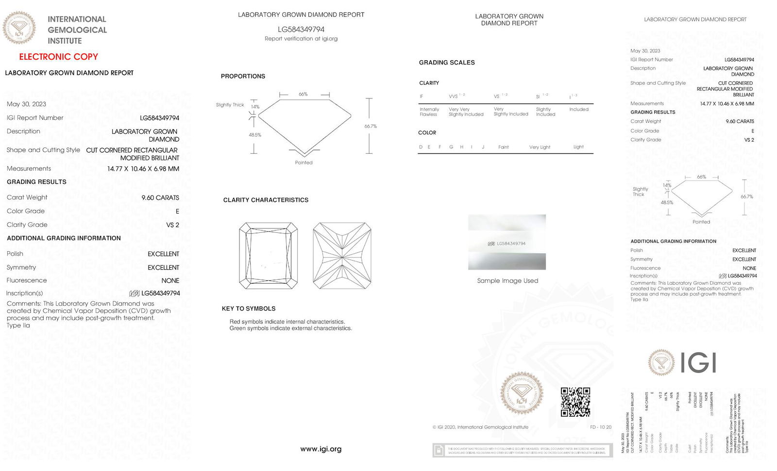 Certificate of diamond 9.6 Carat Radiant Diamond