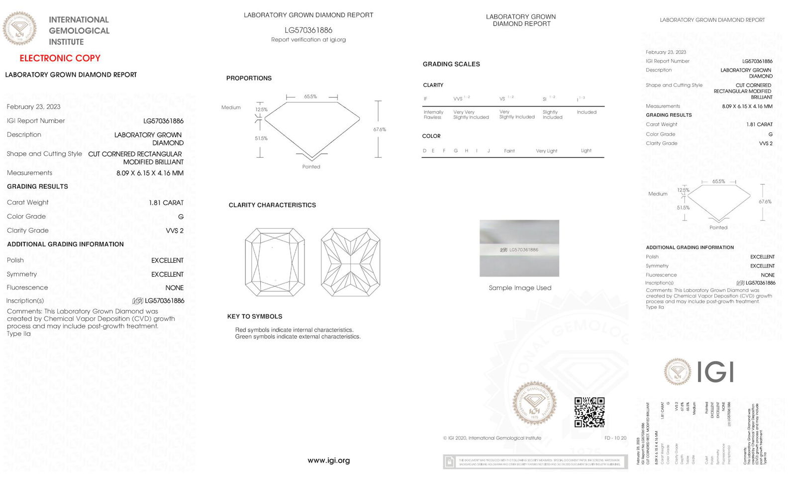 Certificate of diamond 1.81 Carat Radiant Diamond