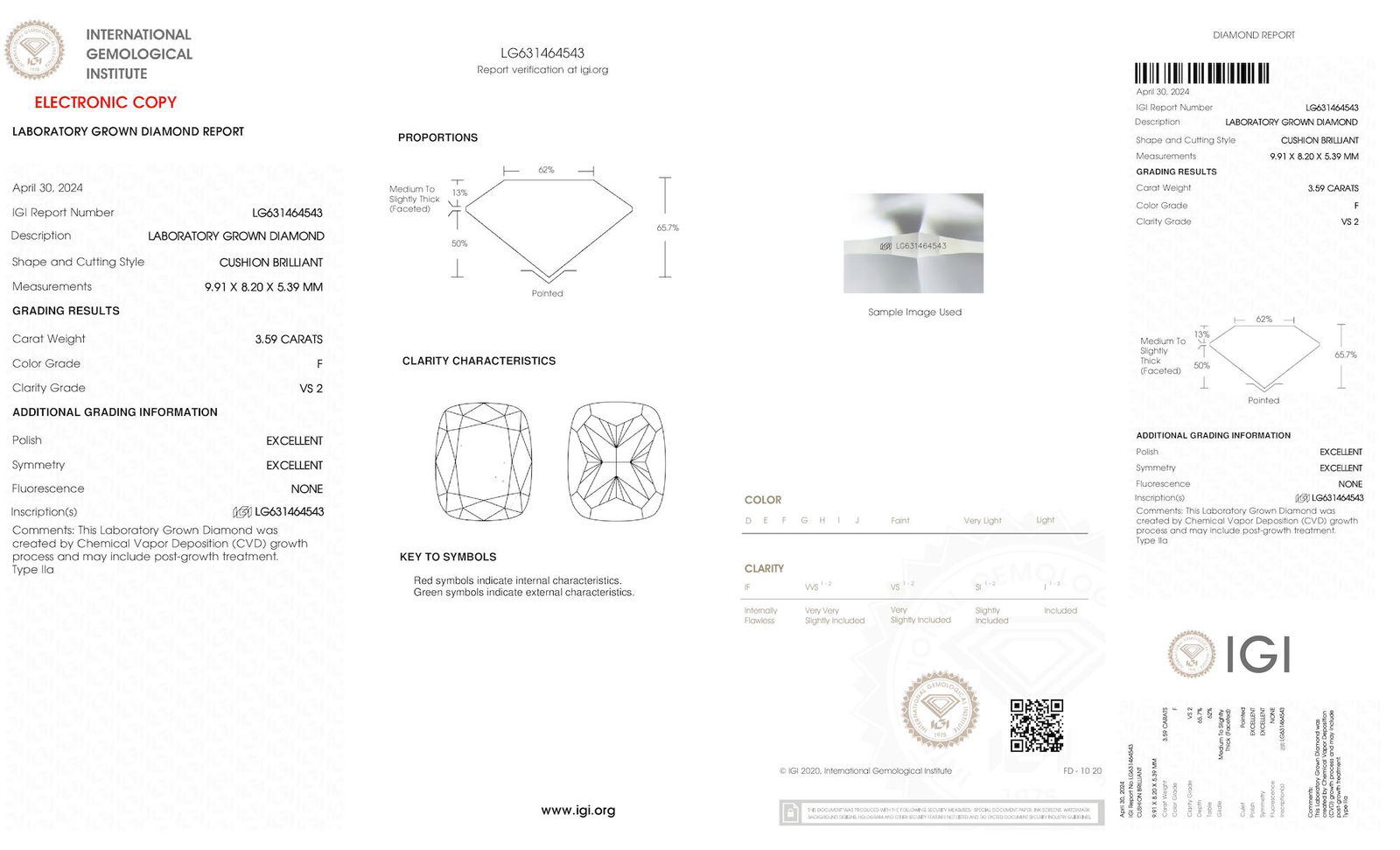 Certificate of diamond 3.59 Carat Cushion Diamond