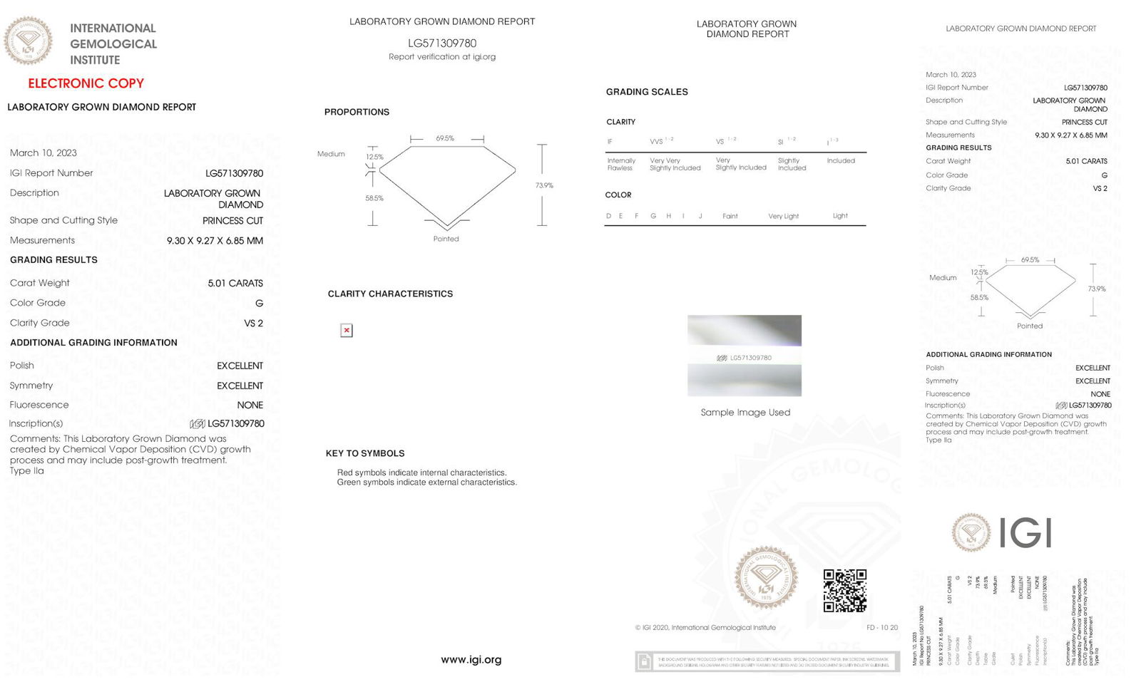 Certificate of diamond 5.01 Carat Princess Diamond