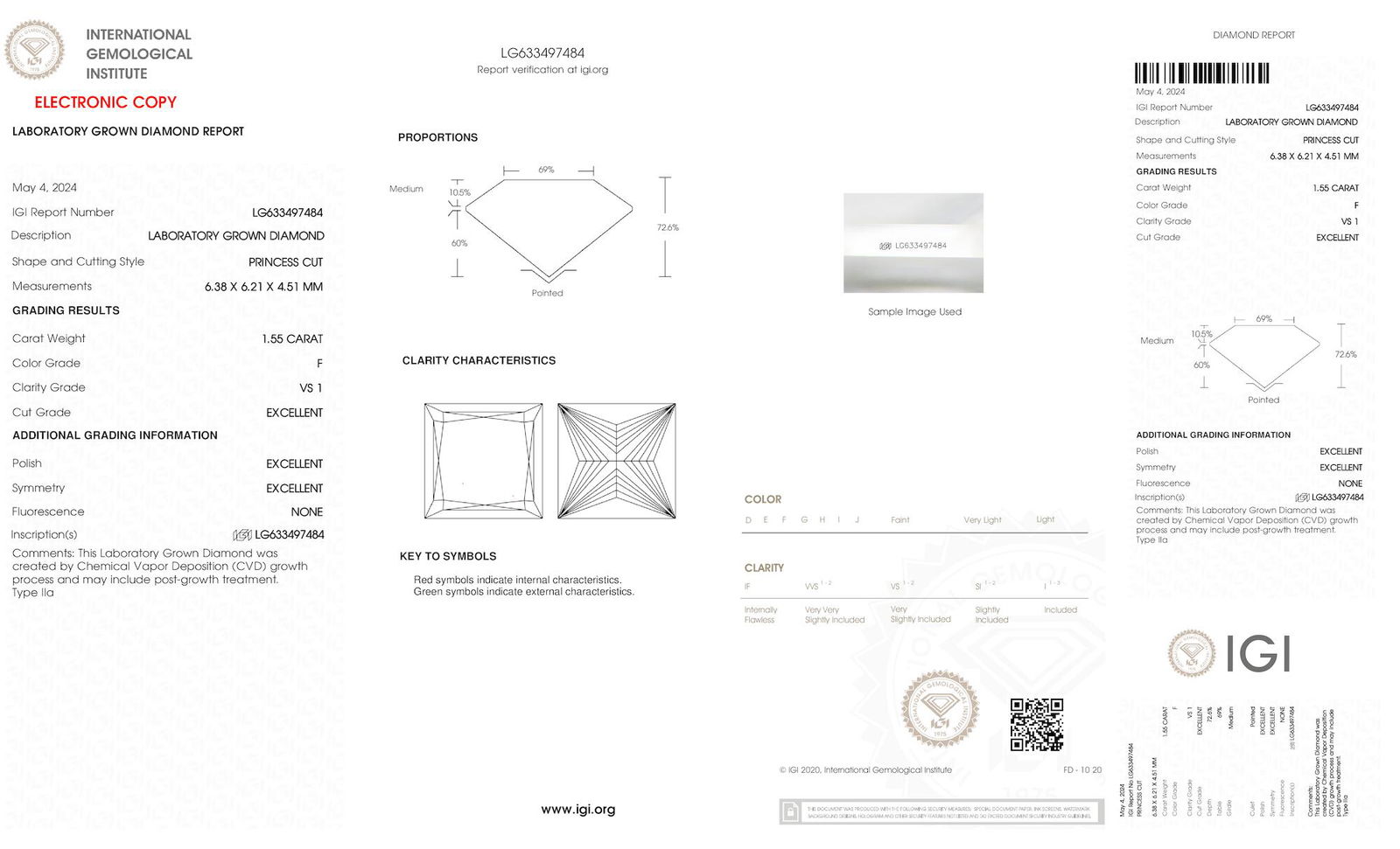 Certificate of diamond 1.55 Carat Princess Diamond