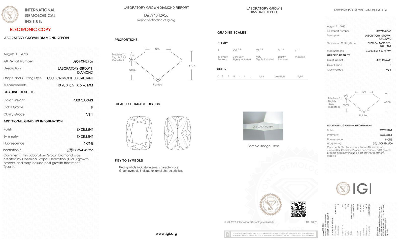 Certificate of diamond 4 Carat Cushion Diamond