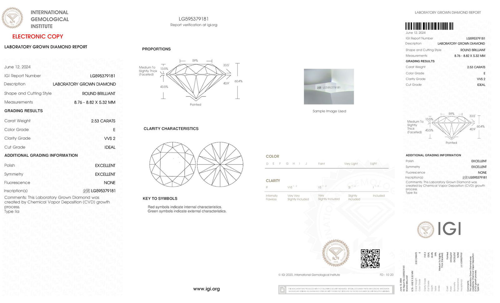 Certificate of diamond 2.53 Carat Round Diamond
