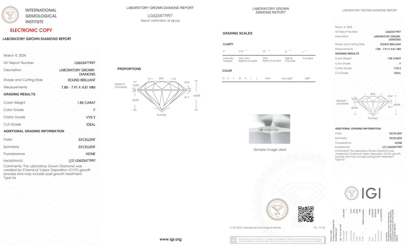 Certificate of diamond 1.85 Carat Round Diamond