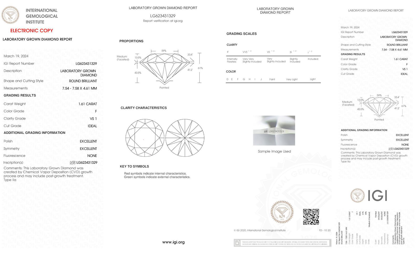 Certificate of diamond 1.61 Carat Round Diamond