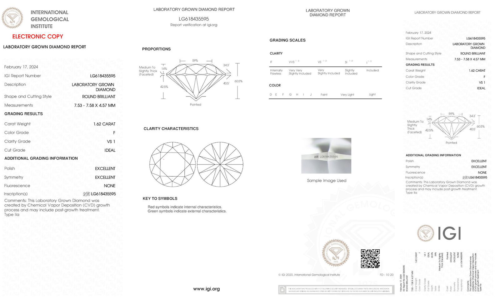 Certificate of diamond 1.62 Carat Round Diamond