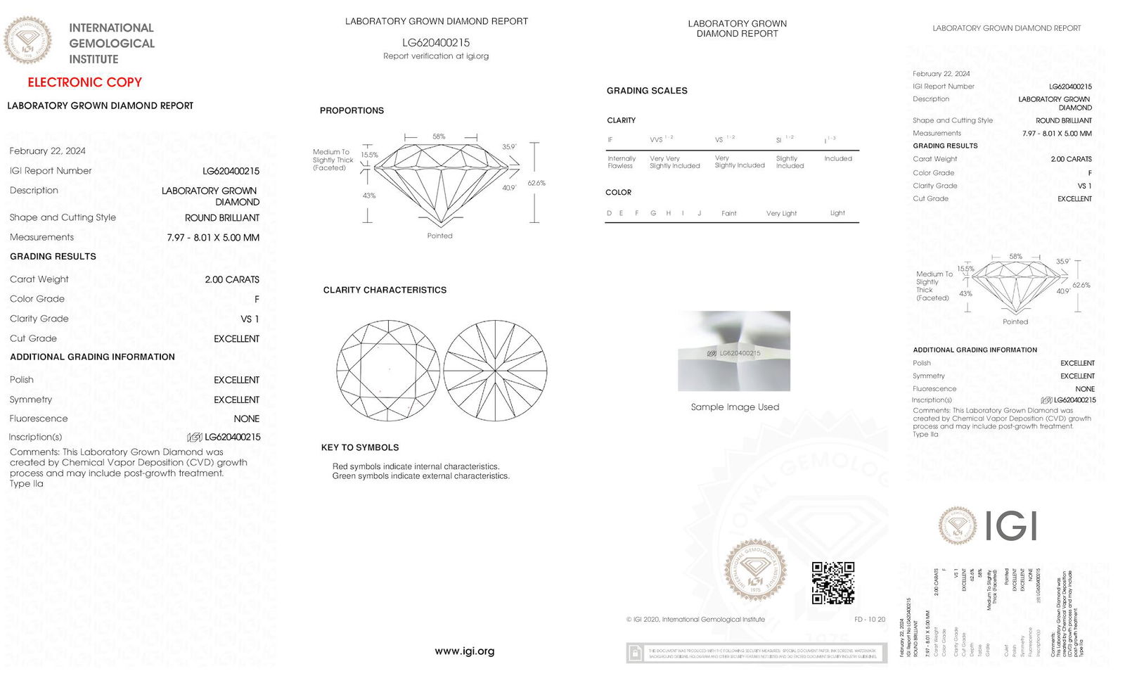 Certificate of diamond 2 Carat Round Diamond