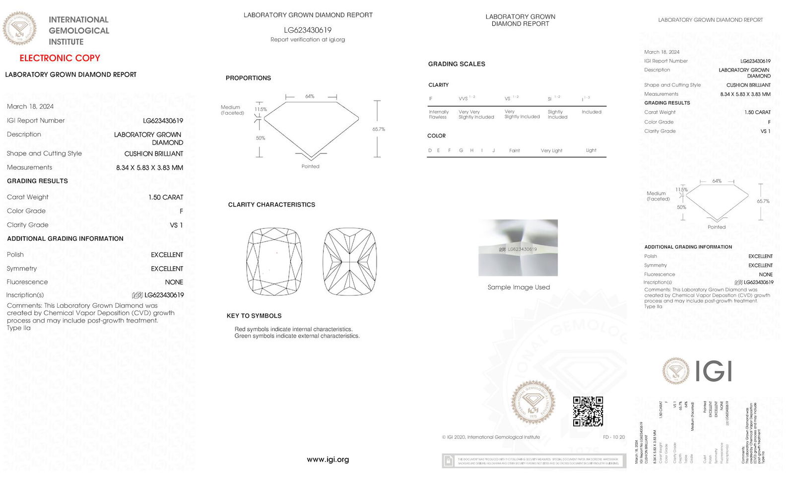 Certificate of diamond 1.5 Carat Cushion Diamond